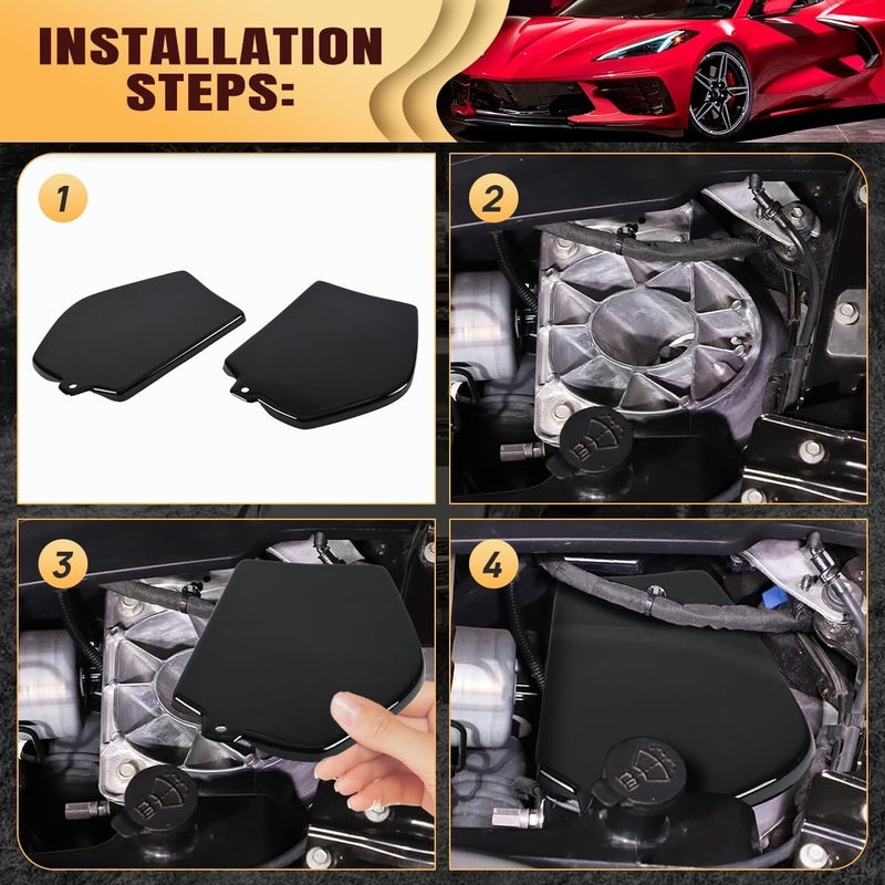 BILLFARO Front Strut Tower Cover for Corvette C8 2020-2021 - Gloss Black - Image 3