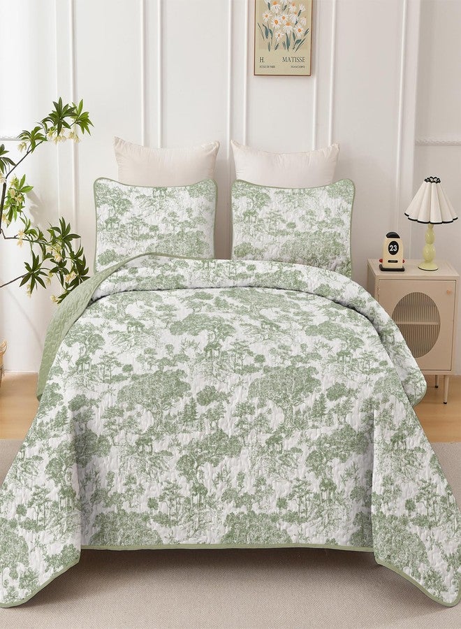 WONGS BEDDING طقم لحاف نباتي من وونغز بيدينغ، مقاس كوين، لون أخضر فاتح، 3 قطع، طقم غطاء سرير مطبوع عليه نباتات زهرية، طقم غطاء سرير من الألياف الدقيقة الناعمة والخفيفة الوزن لجميع الفصول (96 بوصة × 90 بوصة). - Image 2