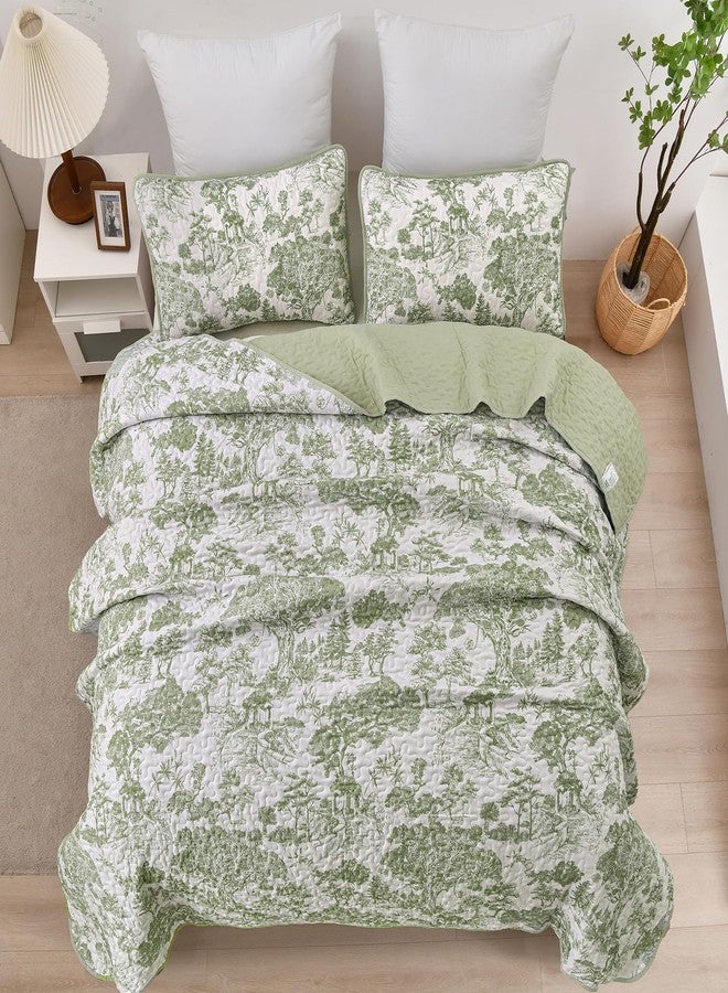 WONGS BEDDING طقم لحاف نباتي من وونغز بيدينغ، مقاس كوين، لون أخضر فاتح، 3 قطع، طقم غطاء سرير مطبوع عليه نباتات زهرية، طقم غطاء سرير من الألياف الدقيقة الناعمة والخفيفة الوزن لجميع الفصول (96 بوصة × 90 بوصة). - Image 3