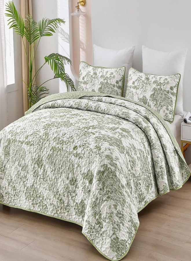 WONGS BEDDING طقم لحاف نباتي من وونغز بيدينغ، مقاس كوين، لون أخضر فاتح، 3 قطع، طقم غطاء سرير مطبوع عليه نباتات زهرية، طقم غطاء سرير من الألياف الدقيقة الناعمة والخفيفة الوزن لجميع الفصول (96 بوصة × 90 بوصة). - Image 1
