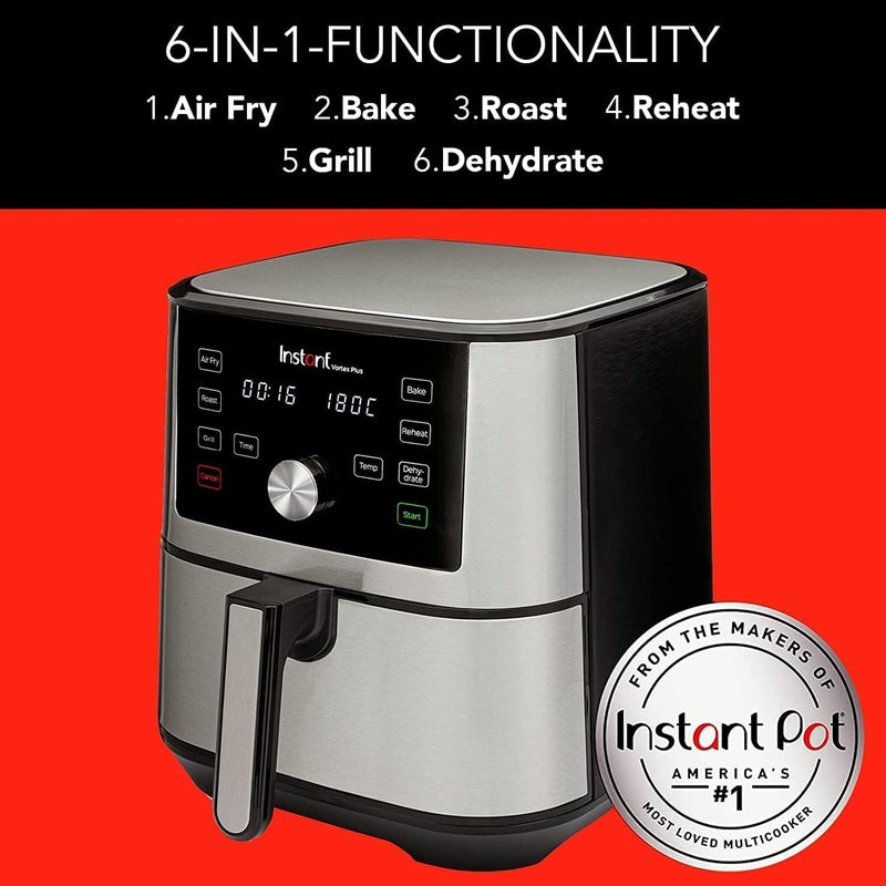 INSTANT Vortex Plus, 1600W, 3.7L Digital Single Drawer Air Fryer, Easy to Use 6 Smart Programmes - air frying, roasting, baking, dehydrating, broiling, and reheating, 2 Years Manufacturer's Warranty - Image 2