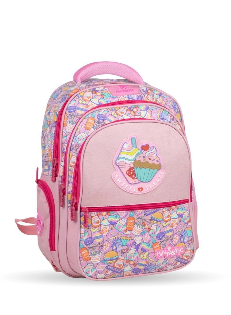 Fantastic QY001 Kids School Backpack, Sweets and Ice Cream Design, 25L, 3 Compartments, Pink and Colorful, 40×30×15cm - Image 1