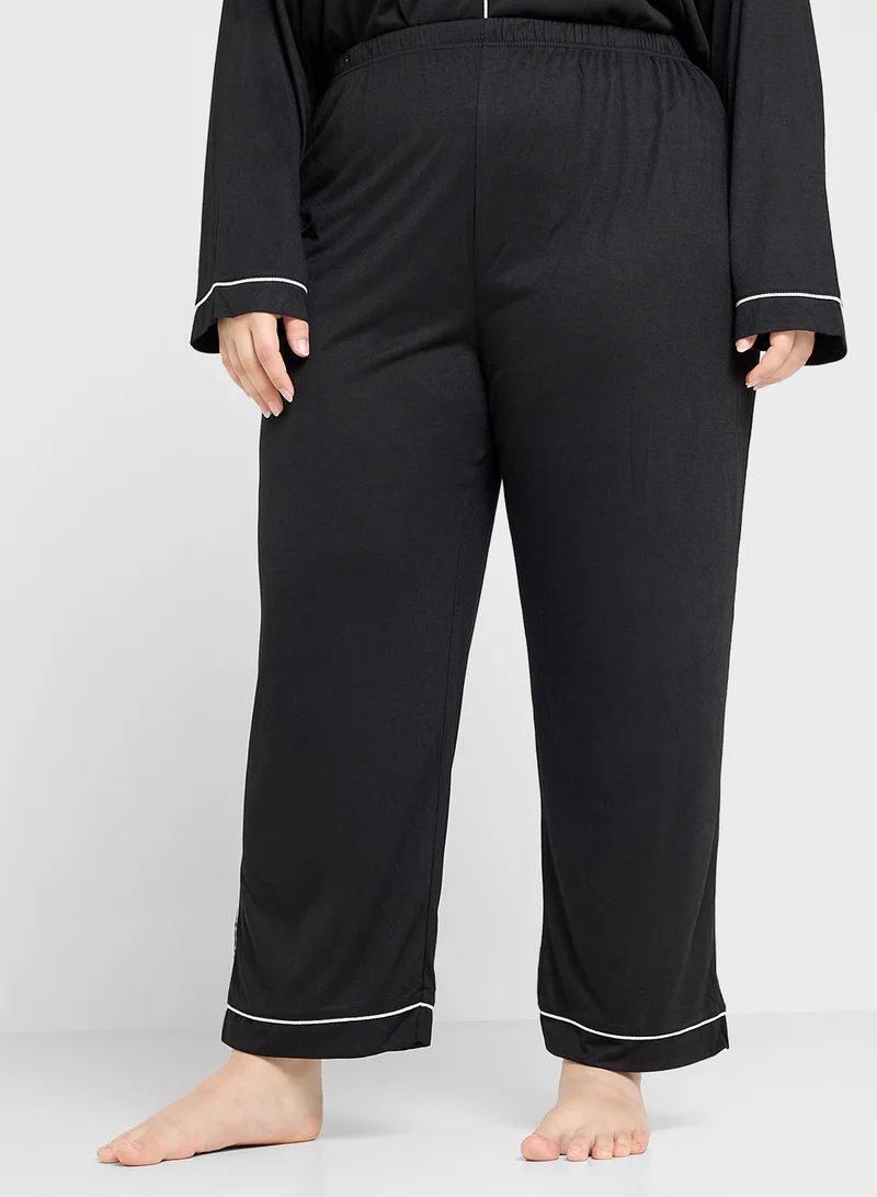 Ginger Plus Satin Shirt & Pyjama Set With Contrast Piping
