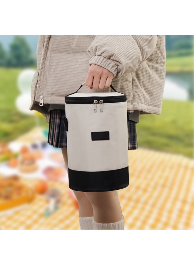 هابي هوم حقيبة تبريد يابانية معزولة مقاومة للماء حقيبة غداء كبيرة سعة عالية تصميم عملي لحفظ الطعام والمشروبات الساخنة والباردة في العمل، المدرسة، التخييم والسفر-بيج/أسود - Image 4