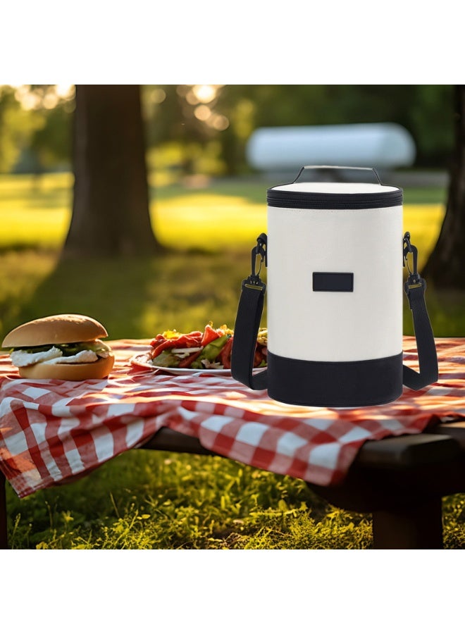 هابي هوم حقيبة تبريد يابانية معزولة مقاومة للماء حقيبة غداء كبيرة سعة عالية تصميم عملي لحفظ الطعام والمشروبات الساخنة والباردة في العمل، المدرسة، التخييم والسفر-بيج/أسود - Image 3