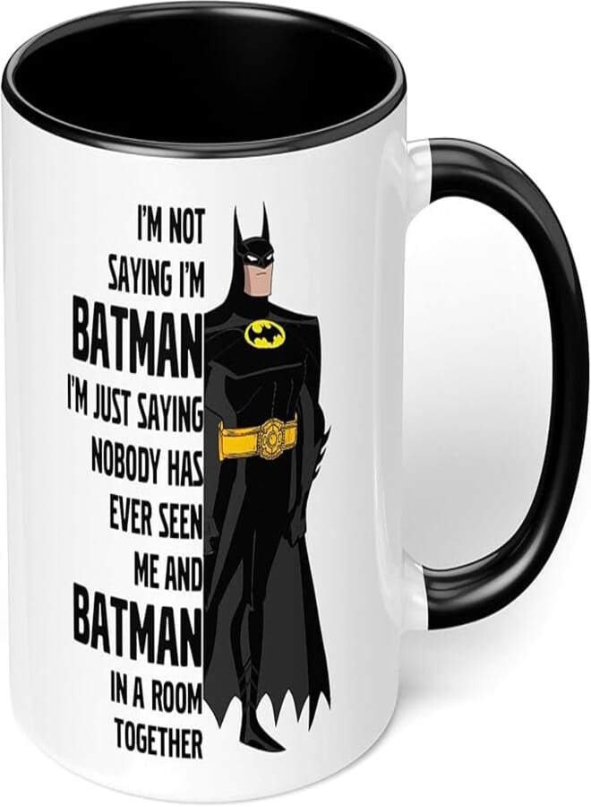ella - - "I Am Batman!" Funny Quote - Perfect For Your Cuppa Coffee, Tea, Karak, Milk, Cocoa Or Whatever Hot Or Cold Beverage You Drink! - 11 Oz - Black Handle & Inside Colour