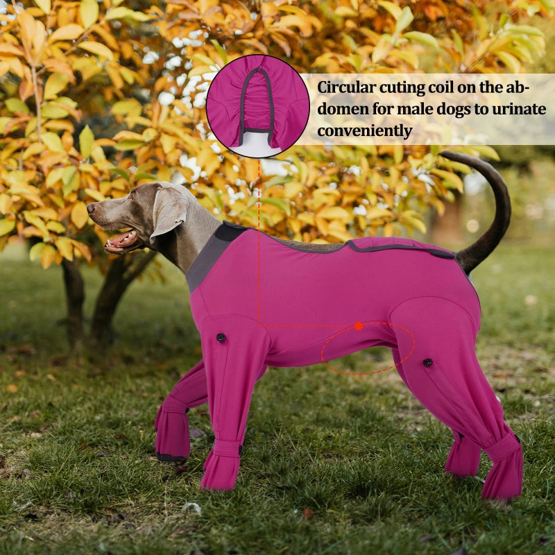 ROZKITCH Dog Recovery Suit After Surgery, Prevent Licking & Shedding, Dog E-Collar Alternative Four-Sleeve with Adjustable Leg Straps & Belly Access, Post-Surgery Bodysuit for Medium Dogs Rosered M - Image 5