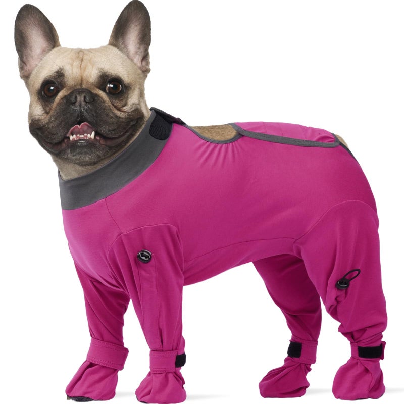 ROZKITCH Dog Recovery Suit After Surgery, Prevent Licking & Shedding, Dog E-Collar Alternative Four-Sleeve with Adjustable Leg Straps & Belly Access, Post-Surgery Bodysuit for Medium Dogs Rosered M - Image 1