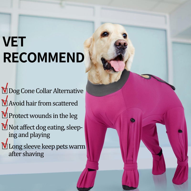 ROZKITCH Dog Recovery Suit After Surgery, Prevent Licking & Shedding, Dog E-Collar Alternative Four-Sleeve with Adjustable Leg Straps & Belly Access, Post-Surgery Bodysuit for Medium Dogs Rosered M - Image 4