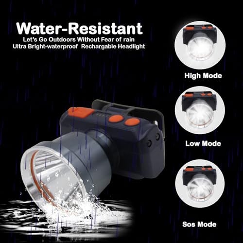 RENMAX Bright Head Light Torch Waterproof Rechargeable Handsfree IR Sensor LED Blinker Metal Spotlight for Cycling Camping Caving Hiking Hunting Trekking - 1Pc (80W Double Switch) - Image 4