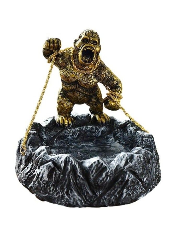 Gorilla Figurine Office Decoration, Cool Ashtry Sculpture And Candy Bowl, Quirky Gift For Coffee Table Decoration, Shelf Decoration, Living Room Decoration（Gold） - Image 1