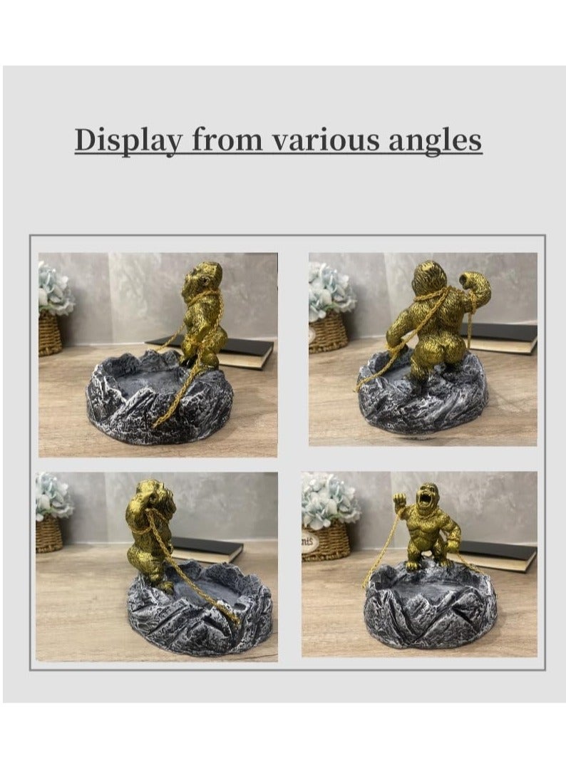 Gorilla Figurine Office Decoration, Cool Ashtry Sculpture And Candy Bowl, Quirky Gift For Coffee Table Decoration, Shelf Decoration, Living Room Decoration（Gold） - Image 3
