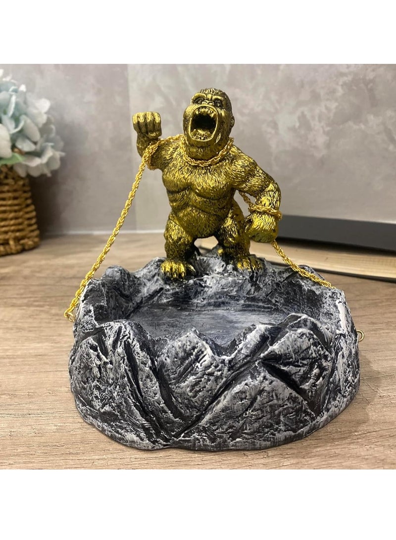 Gorilla Figurine Office Decoration, Cool Ashtry Sculpture And Candy Bowl, Quirky Gift For Coffee Table Decoration, Shelf Decoration, Living Room Decoration（Gold） - Image 4