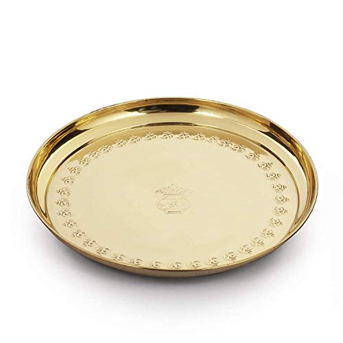 Mkd2 Rise Brass Pooja Thali Plate with OM Design – 10 Inch (25 cm) Aarti Puja Plate for Home, Temple & Mandir, Diwali Gift, 1 Piece - Image 3