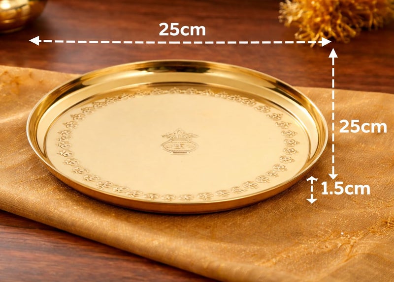 Mkd2 Rise Brass Pooja Thali Plate with OM Design – 10 Inch (25 cm) Aarti Puja Plate for Home, Temple & Mandir, Diwali Gift, 1 Piece - Image 5