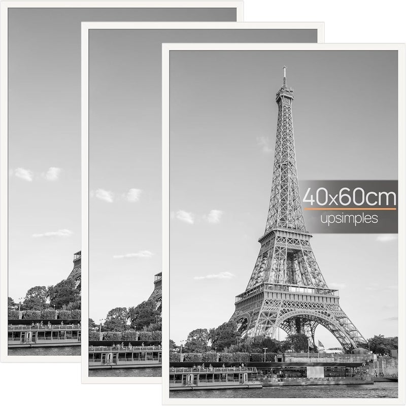 مجموعة أوبسيمبلز من 3 إطارات صور مقاس 40 × 60 سم، إطارات صور بيضاء مقاس 40 × 60 سم للمعرض الفو��وغرافي، شرائط إدخال، تركيب أفقي أو رأسي على الحائط