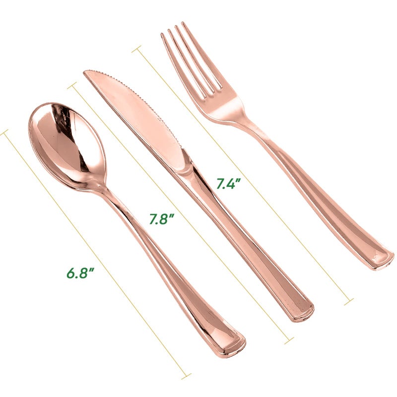FOCUSLINE 75 Pack Rose Gold Plastic Silverware Disposable Cutlery Set - 25 Forks Knives Spoons - Disposable Flatware Heavy Duty Plastic Utensils Set for Catering  Parties  Dinners  Weddings - Image 3