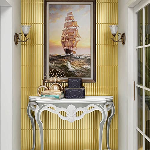 Diflart Mirror Backsplash Tiles for Kitchen, Gold Strip, 12x12 Inch, Beveled Mirror TIile for Bathroom Wall (5 Sheets,5 Sq.ft) - Image 2