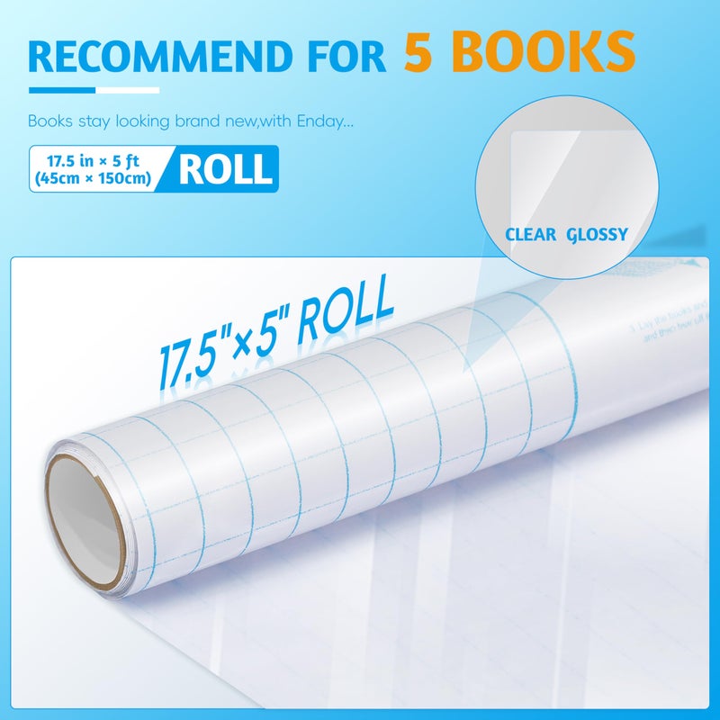 Yeplan Clear Contact Paper Roll,17.5 in x 5 ft,Self Adhesive Book Cover Paper Clear Protector for Crafts Paperback Textbook Hard Covers Documents - Image 2