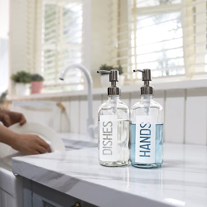 JASAI 2Pack 18OZ Glass Soap Dispenser with Rustproof 304 Stainless Steel Pump, Kitchen Soap Dispenser for Hands & Dishes (White) - Image 5