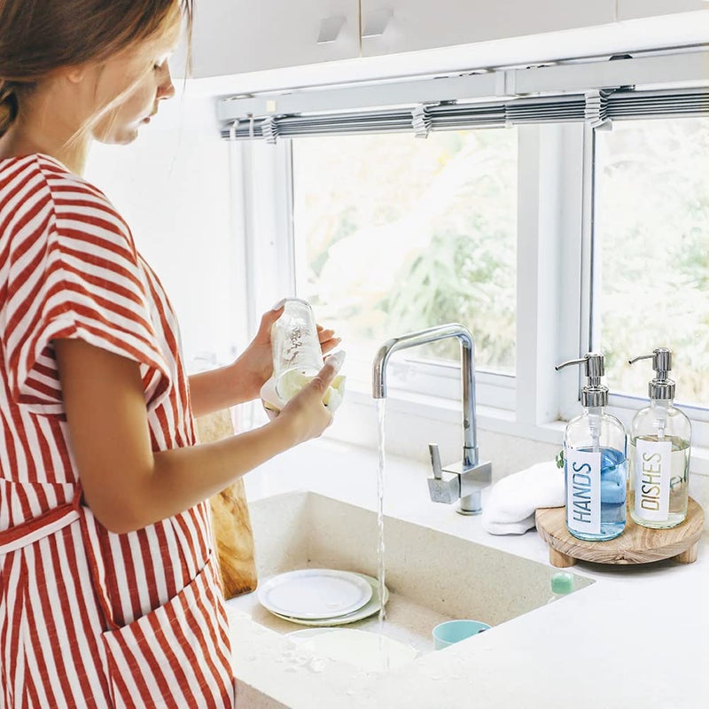 JASAI 2Pack 18OZ Glass Soap Dispenser with Rustproof 304 Stainless Steel Pump, Kitchen Soap Dispenser for Hands & Dishes (White) - Image 4