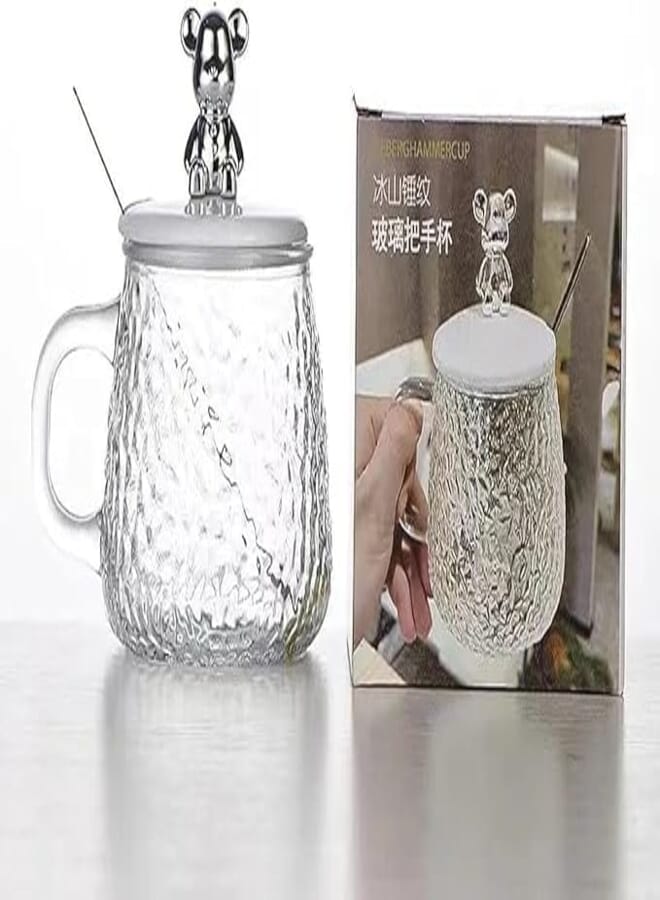 Spaceshoop Cute Bear Cup with Lid Spoon Cup High Appearance Cartoon Bear Coffee Mug - 450ml
