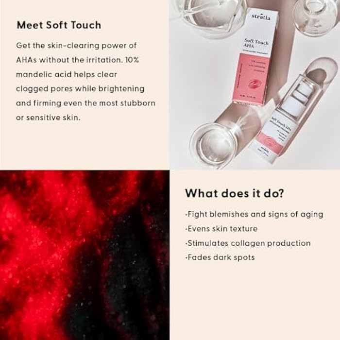 Stratia Soft Touch Dark Spot Corrector with 10% Mandelic Acid Serum for Fine Lines, Skin Texture & Blemishes - Collagen Booster, AHA Exfoliant and Pore Minimizer, 1.3 Fl Oz - Image 2