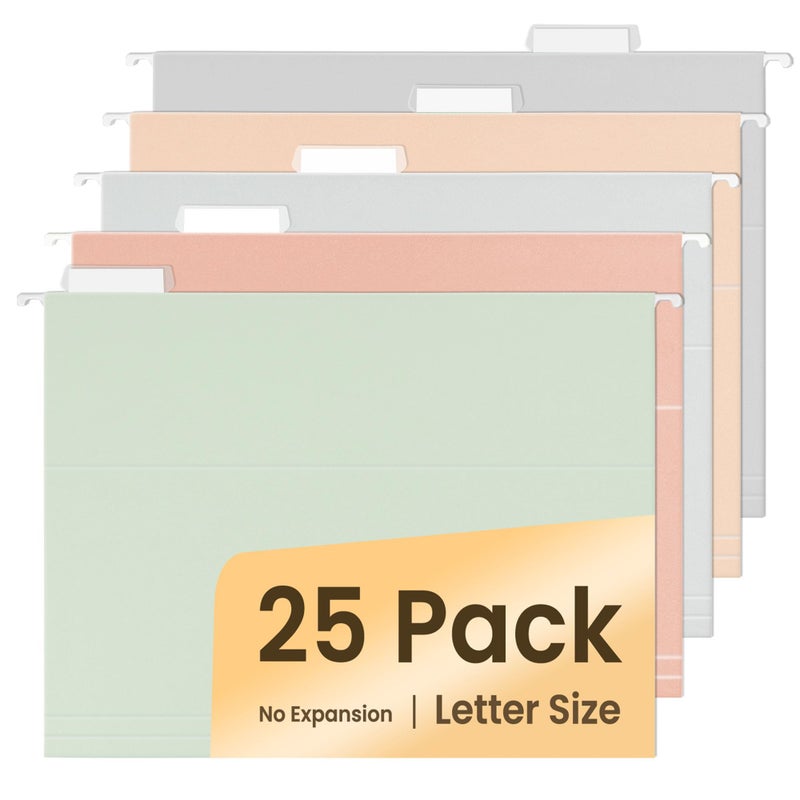 SUNEE 25 Count Hanging File Folders, Pastel Colors, Hanging File Folders Letter Size, Hanging Folders with 1/5-cut Tabs, Designed for Bulky Files, Filing Cabinets, Medical Charts - Image 1