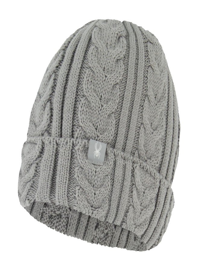 Spyder Womens Fleece Lined Cable Knit Beanie, Pewter Heather, One size - Image 1