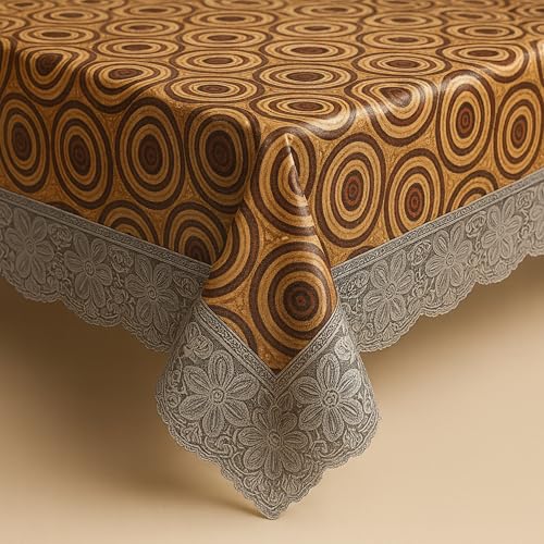 Skrill Premium Dining Table Cover PVC | Retro Circle Elegance | Waterproof, Dust- & Wrinkle-Proof Tablecloth for 6-8 Seater | Heavy-Duty, Spill-Proof, Anti-Fade, Easy-Clean (60 x 90 inch) - Image 3