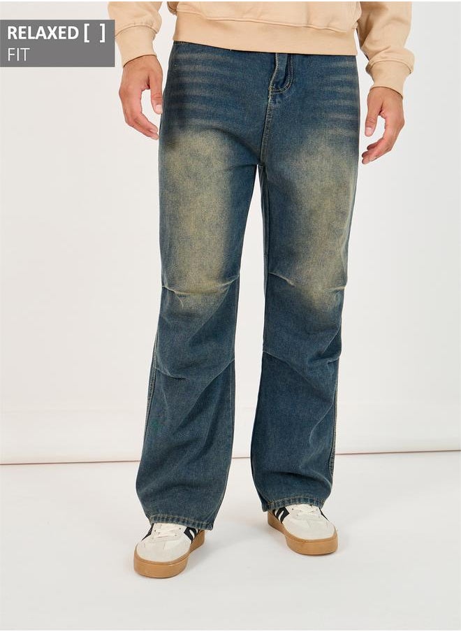 Styli Stretchy Cotton Whiskered Detail Relaxed Fit Jeans  - Image 1