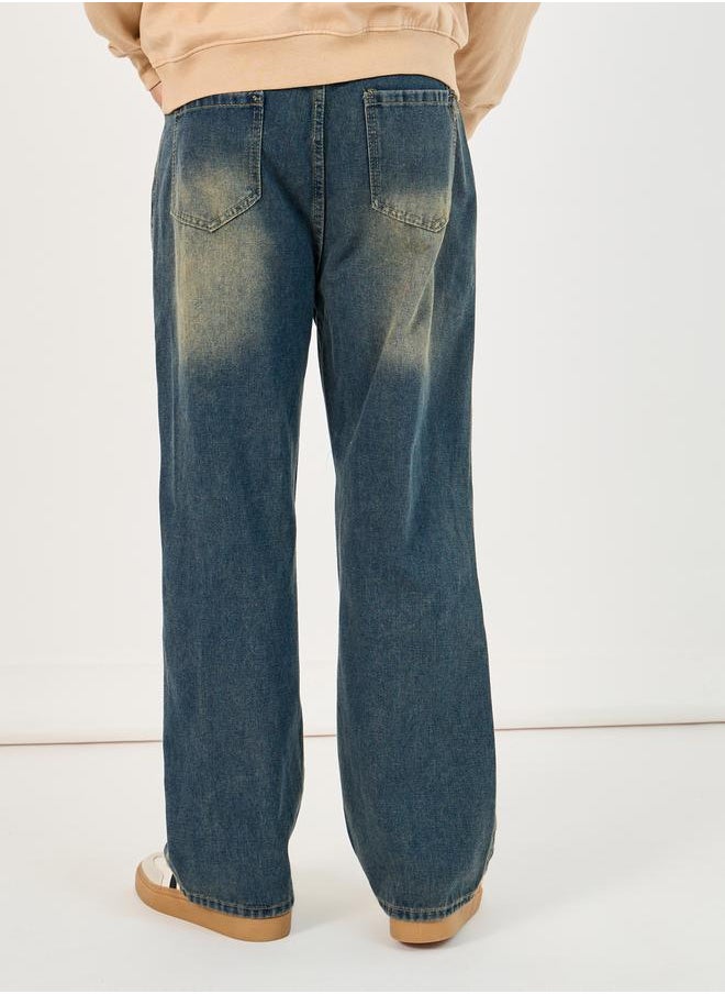 Styli Stretchy Cotton Whiskered Detail Relaxed Fit Jeans  - Image 4