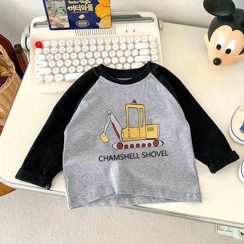 Cotton Children'S Long-Sleeved T-Shirt New Round Neck Shoulder Color-Matching Baby'S Top Cartoon Base Shirt For Boys And Girls - Image 1
