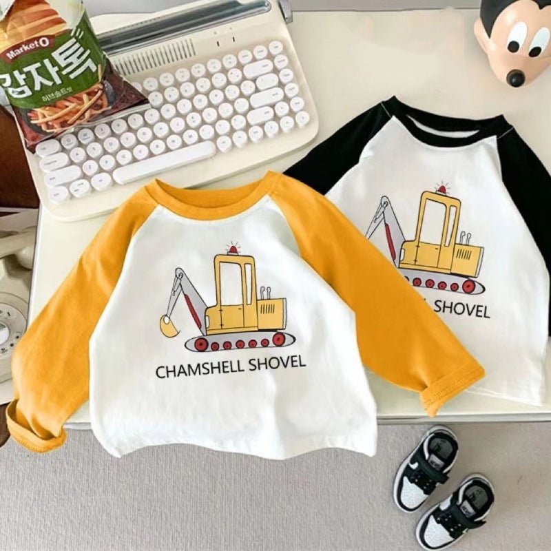 Cotton Children'S Long-Sleeved T-Shirt New Round Neck Shoulder Color-Matching Baby'S Top Cartoon Base Shirt For Boys And Girls - Image 5