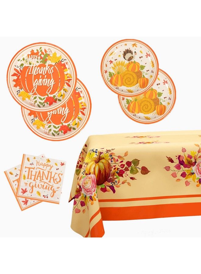 OuMuaMua Thanksgiving Party Supplies Tableware Set 73 Pack Pumpkin Turkey Maple Thanksgiving Plates Napkins And Tablecloth Disposable Dinnerware For Fall Themed Thanksgiving Dinner Party Decorations - Image 1