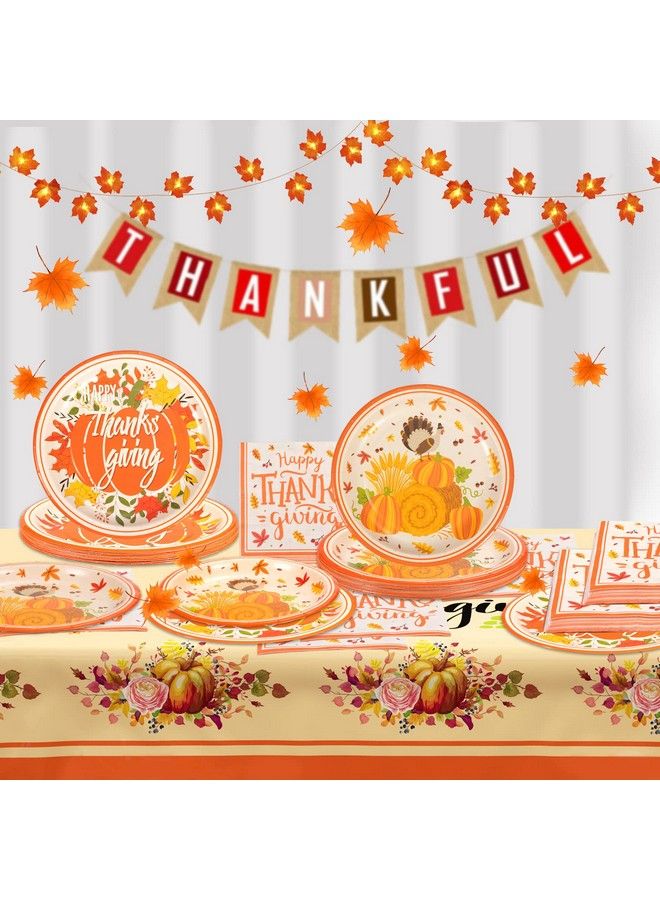OuMuaMua Thanksgiving Party Supplies Tableware Set 73 Pack Pumpkin Turkey Maple Thanksgiving Plates Napkins And Tablecloth Disposable Dinnerware For Fall Themed Thanksgiving Dinner Party Decorations - Image 3