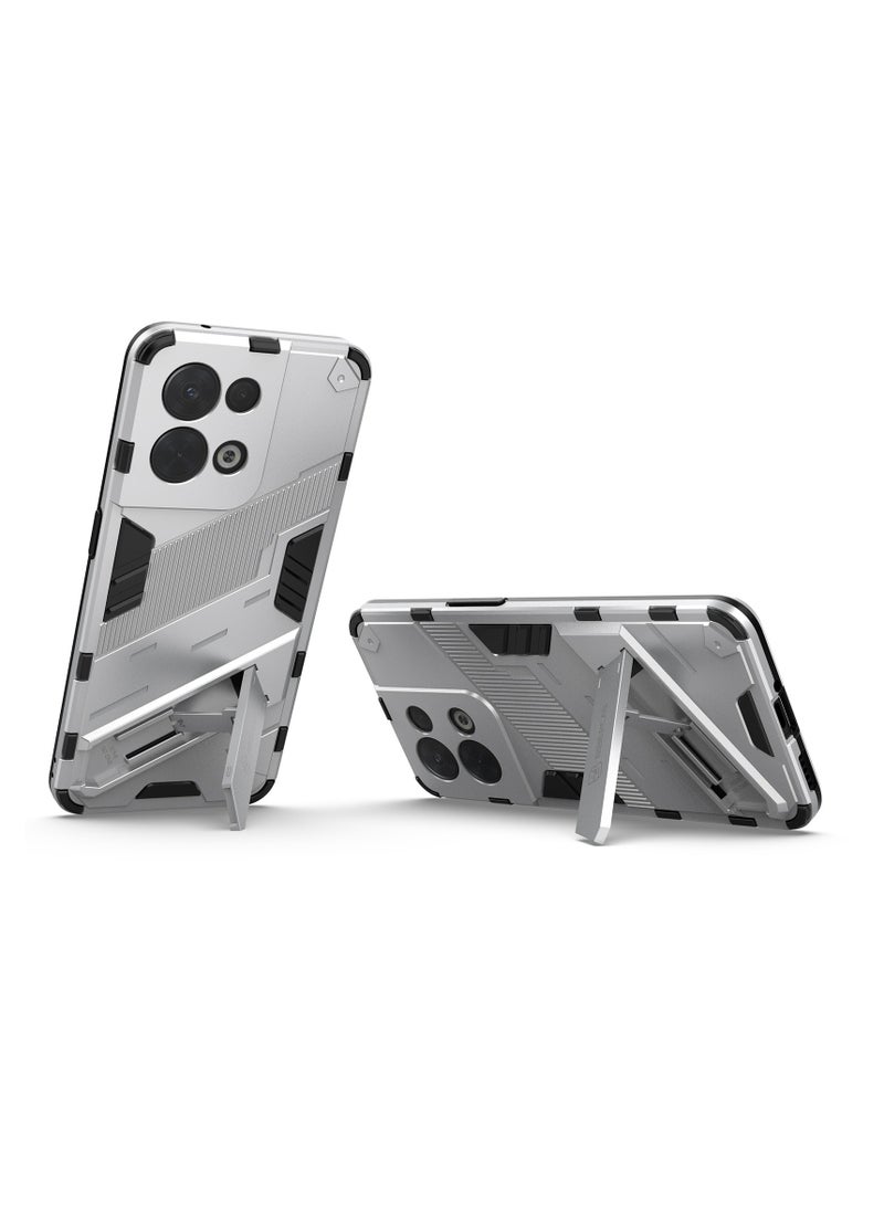 Punk Armor 2 in 1 PC Tpu Shockproof Phone Case with Invisible Holder For OPPO Reno 8 5G(white)