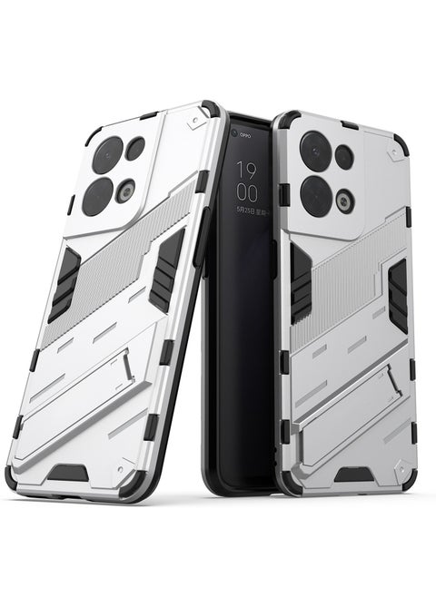 Punk Armor 2 in 1 PC Tpu Shockproof Phone Case with Invisible Holder For OPPO Reno 8 5G(white)