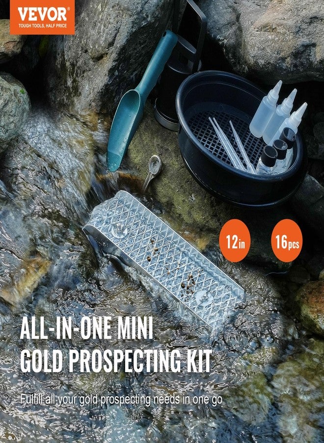 VEVOR Mini Sluice Box Gold Panning Kit, 12" Aluminum Alloy Gold Mining Equipment, 16 PCS Gold Prospecting Kit with Gold Pan, Classifier Screen, Separating Magnet, Drawstring Backpack and More - Image 2