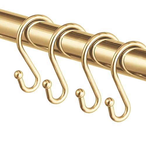 UNCONSIL Metal Shower Curtain Hooks，Set of 12 Rings，Rust Resistant S Shaped Hooks Hangers for Shower Curtains, Kitchen Utensils, Clothing, Towels, etc. (Gold) - Image 1