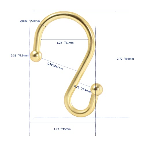 UNCONSIL Metal Shower Curtain Hooks，Set of 12 Rings，Rust Resistant S Shaped Hooks Hangers for Shower Curtains, Kitchen Utensils, Clothing, Towels, etc. (Gold) - Image 5