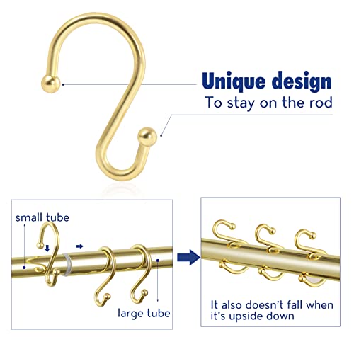 UNCONSIL Metal Shower Curtain Hooks，Set of 12 Rings，Rust Resistant S Shaped Hooks Hangers for Shower Curtains, Kitchen Utensils, Clothing, Towels, etc. (Gold) - Image 4