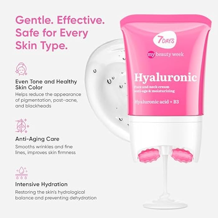 7DAYS Hyaluronic Acid Face Moisturizer – Anti-Aging Korean Skincare Cream for Firming & Wrinkle Repair with Roller & Neck Massager, 2.7 fl oz - Image 5