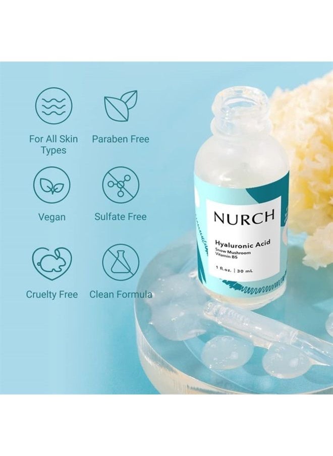 NURCH - Pure Hyaluronic Acid Serum for Face + Snow Mushroom + Vitamin B5 | Natural & Lightweight | Vegan, Clean, & Fragrance Free | Moisturizer Hydrates Dry Skin & Reduces Appearance of Fine Lines, 1 Oz - Image 1