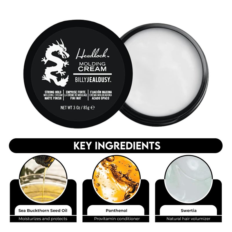 Billy Jealousy Headlock Hair Molding Cream, Hair Styling Cream for Men with Strong All-Day Hold, Natural Matte Finish Styling Agent for All Lengths, 3 Ounce - Image 4