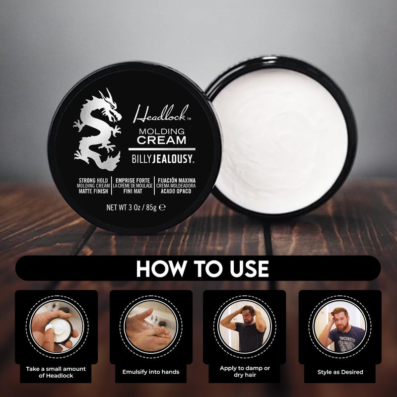 Billy Jealousy Headlock Hair Molding Cream, Hair Styling Cream for Men with Strong All-Day Hold, Natural Matte Finish Styling Agent for All Lengths, 3 Ounce - Image 3