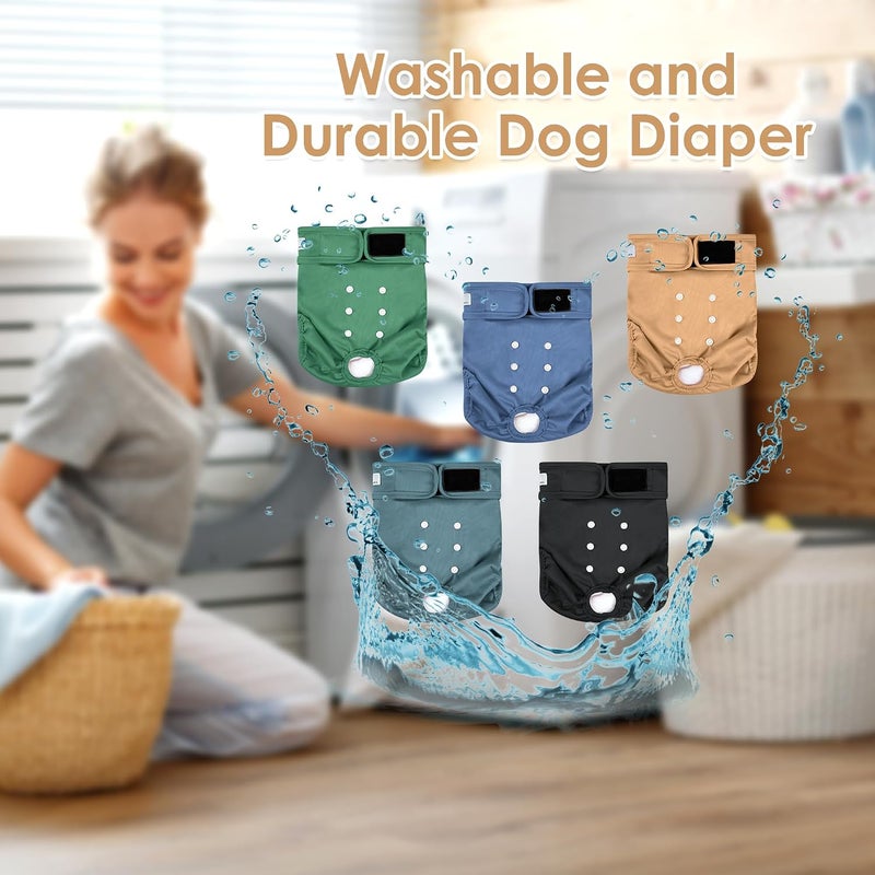 ZINGTERRA Dog Diapers 5 Pack,Washable Female Diaper for Doggie,Highly Absorbent Dog Diaper,Adjustable Leakproof Puppy Diapers Skirt for Heat,Incontinence,Period Doggy Nappies - Image 5