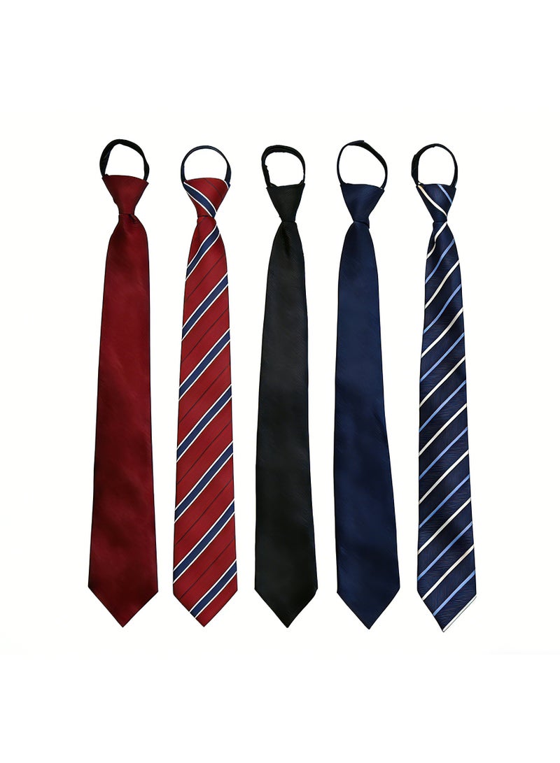 طقم ربطات عنق رجالي مكون من 5 قطع، ربطات عنق رسمية قابلة للتعديل، ربطة عنق رفيعة بمشبك، ربطة عنق بسحاب لحفلات الزفاف. - Image 1