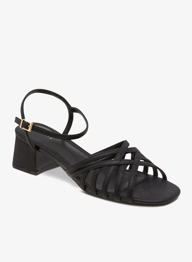 Celeste Women Cross-Strap Sandals with Pin Buckle Closure and Block Heels