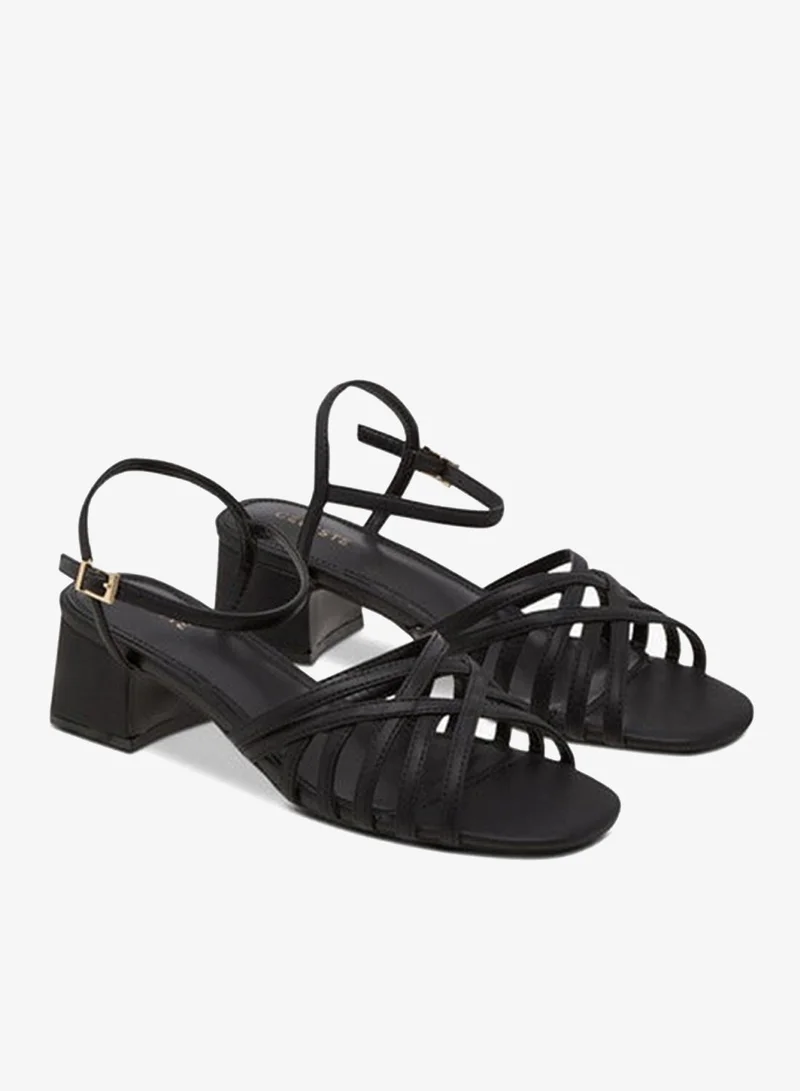 Celeste Women Cross-Strap Sandals with Pin Buckle Closure and Block Heels